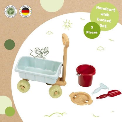 Theo Klein 7687 Handcart with Bucket Set, Robust Handcart, Includes Sandpit Toys, Recycled Plastic, Anti-UV, Toy for Children from 18 Months
