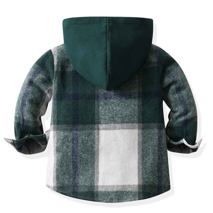 Kinder Übergangsjacke Jungen Kindermantel Mädchen Jacke Kariertem Hemd mit Kapuze für Frühling und Herbst