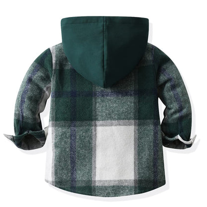 Kinder Übergangsjacke Jungen Kindermantel Mädchen Jacke Kariertem Hemd mit Kapuze für Frühling und Herbst