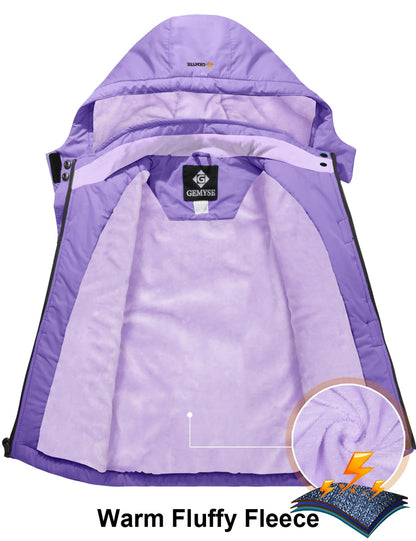 GEMYSE Girls' Waterproof Ski Jacket Windproof Fleece Outdoor Winter Jacket Rain Jacket with Hood