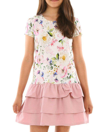 Dykmod Girls Dress Pleated Short Sleeve Long Sleeve Autumn Winter Dresses for Children Festive Winter Dress Flowers Spring Summer Made of Cotton 