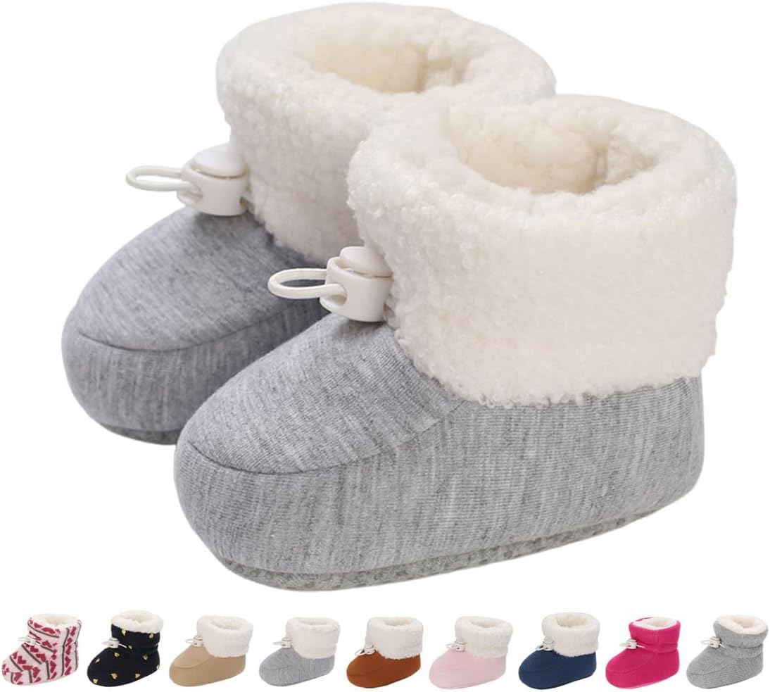 Baby Winter Shoes Warm Baby Shoes Winter Non-Slip Adjustable Newborn Snow Shoes First Walking Shoes Lined Thermal Fleece Crawling Shoes Slippers Winter Boots 0-18 Months 