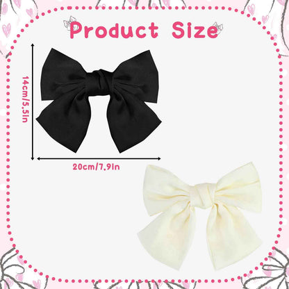 Bow Hair Clip, Pack of 2 Women Hair Bows Large Bow Hair Clip French Hair Clips Girls Hair Clips (Black + White)