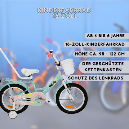 MIRAVO Kinderfahrrad Fahrrad Kinder Ab 2 Bis 8 Jahre Mit Stützrädern Schubstange V-Brake Bremsen Rückstrahl Aufkleber 12 16 20 Zoll Radgröße Korb Für Mädchen Misty - Meloni2