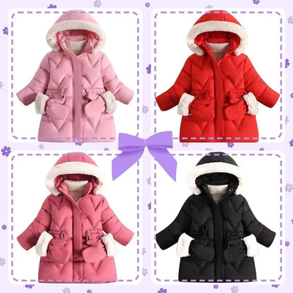 linboo Children's Winter Jacket Girls Jacket Lined Warm Winter Coat Outdoor Hooded Jacket Windproof Parka with Plush Gloves Quilted Jacket