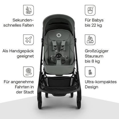 Bugaboo Butterfly 2 Reisebuggy Set – leichter, faltbarer Kinderwagen mit Sicherheitsbügel & Regenabdeckung – Handgepäckgröße, mit Liegefunktion – ab 6 Monaten bis 4 Jahre – Forest Green