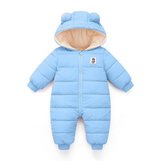 Minizone Baby Winter Jumpsuit with Hood, Romper Snowsuit Boys and Girls, Long-Sleeve Jumpsuit, Warm Outfits, Gift, 6-9 Months, 80 cm, Black