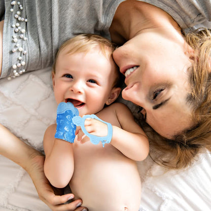 Vicloon Baby Beißhandschuhe mit Beißring Spielzeug, Weicher Beissring Baby,BPA Frei,Beruhigen Sie wundes Zahnfleisch,Handschuhe Beißring Spielzeug für 0-6 Monate Baby-Blau