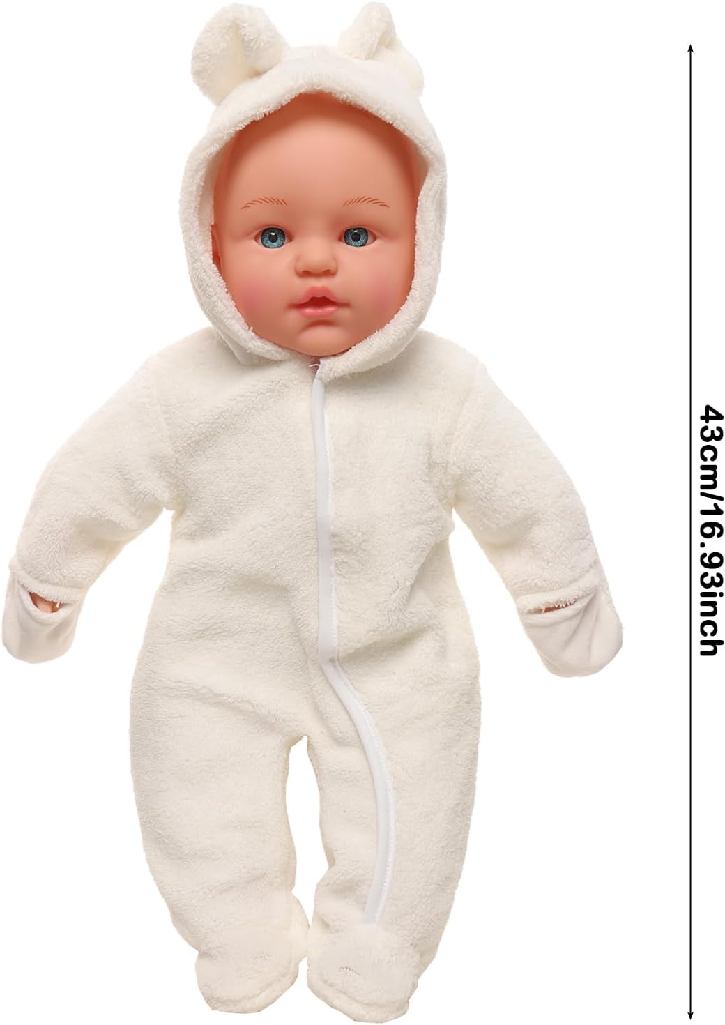 Miunana Babypuppe 43 cm Weichkörperpuppe in süßer Puppenkleidung, sehr handlich, niedliches Outfit, ohne Haare Weichkörper Puppen für Kinder ab 3 Jahren