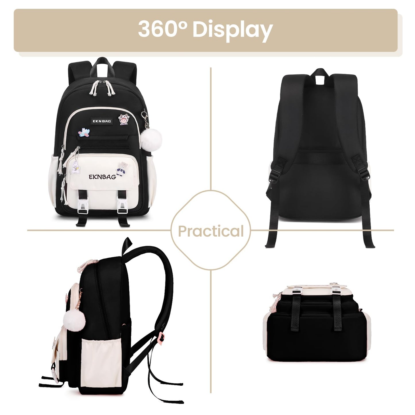 Tanou Schulrucksack Mädchen Schulranzen Kinder der 3.-7. Klasse, Rosa | Große Kapazität Schulrucksack Teenager, Leichter Nylon Mädchen Schultasche für Schule Reisen
