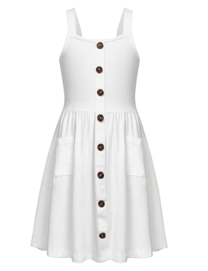 Arshiner Mädchen Kleider Ärmelloses Kinderkleid Knopfleiste Trägerkleid Sommer Baumwolle Swingkleid Festliches A-Linie Freizeitkleid Elegant Kleid für Mädchen 5-14 Jahre
