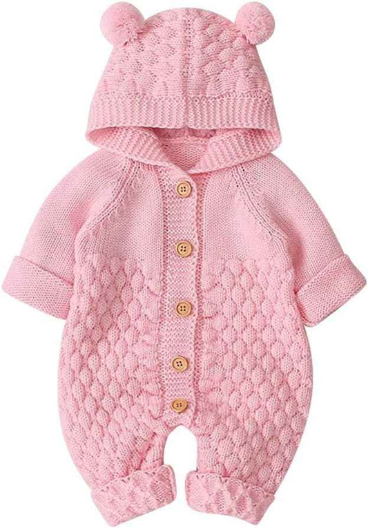 Neugeborene Baby Mädchen Jungen Kleidung Langarm Gestrickt Kapuze Strampler Body Herbst Winter Babykleidung