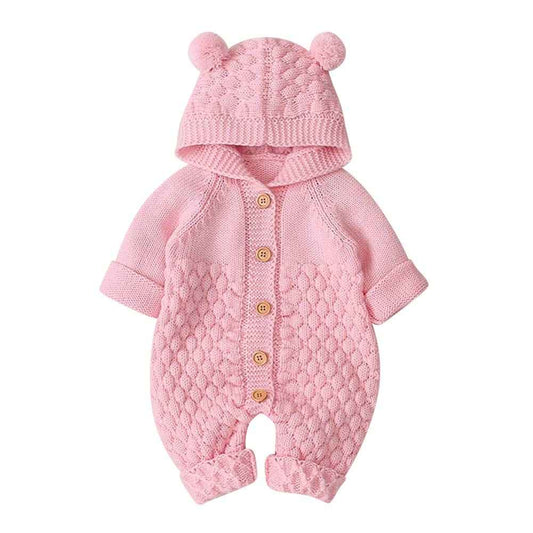Neugeborene Baby Mädchen Jungen Kleidung Langarm Gestrickt Kapuze Strampler Body Herbst Winter Babykleidung