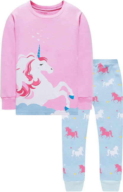 EULLA Kinder Mädchen Schlafanzüge Langarm Baumwolle Winter Pyjama Set Einhorn Prinzessin Dino Hase Eule Zweiteilig Nachtwäsche 1-10 Jahre 92 98 104 110 116 122 128 134 140
