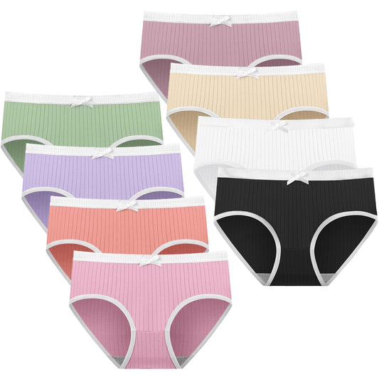 Sunvivid Teenage Girls Underwear Breathable Comfortable Briefs Waist Briefs Quick-drying Panties Children's Size 8-18 Years - 8 Pack 