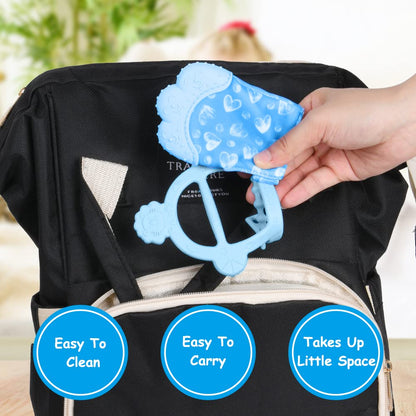 Vicloon Baby Beißhandschuhe mit Beißring Spielzeug, Weicher Beissring Baby,BPA Frei,Beruhigen Sie wundes Zahnfleisch,Handschuhe Beißring Spielzeug für 0-6 Monate Baby-Blau