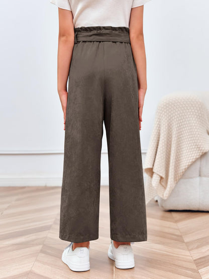 Haloumoning Mädchen Weite Hose Palazzo Hohe Taille Mode Bootcut Elastische Paperbag Freizeithose mit Gürtel