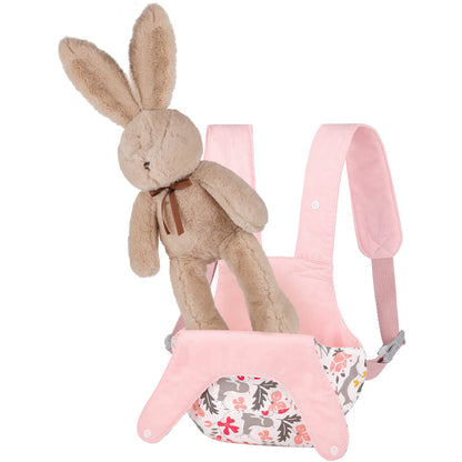 GAGAKU Puppentrage ab 3 Jahre Bauchtrage Babypuppen Zubehör Schultergurte Babytrage Puppe Kleinkind Puppentragetasche Stofftiertrage Kuscheltierträger - Rose - Kaninchengarten
