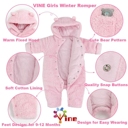Baby Winter Schneeanzug Baby Strampler, Junge und Mädchen Einteiliger Anzug mit Kapuze, Kleinkind Oberbekleidung Schneeanzug Set Dick und Warm,Blau 3-6 Monate