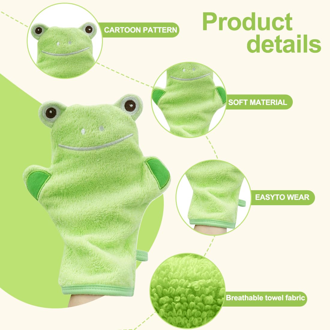 Baby Bade Handschuhe, Niedliches Baby Waschlappen, Baby Cartoon Badehandschuhe, Baumwolle Handtuch Sanftes Peeling, für Baby und Kinder
