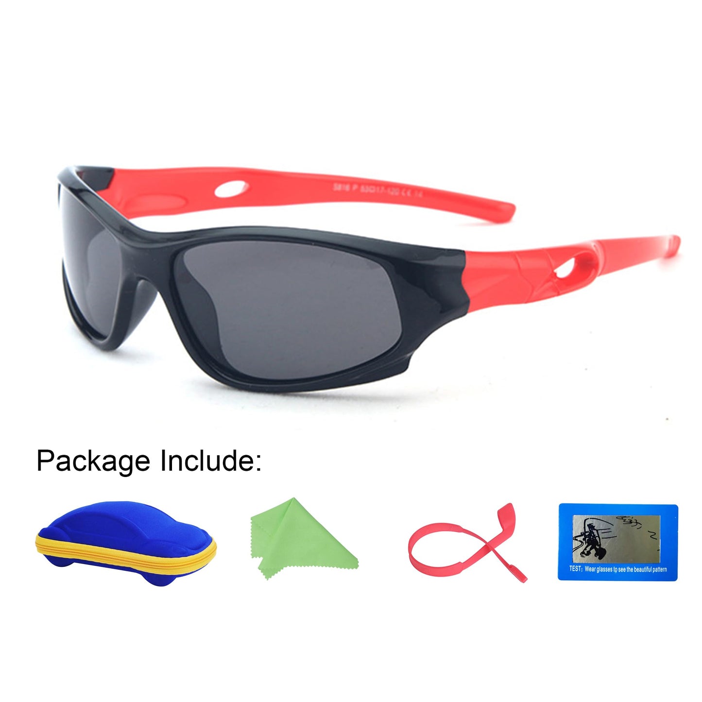 Sport-Sonnenbrille für Kinder, polarisiert, bruchsicher, für Jungen und Mädchen (3-12 Jahre) + Brillenbänder + Brillenetui