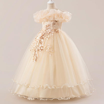 Kinder Mädchen Blumenmädchen Kleider Bestickt Hochzeit Brautjungfer Kleider Trägerlose Prinzessin Kleider Klavier Kostüme