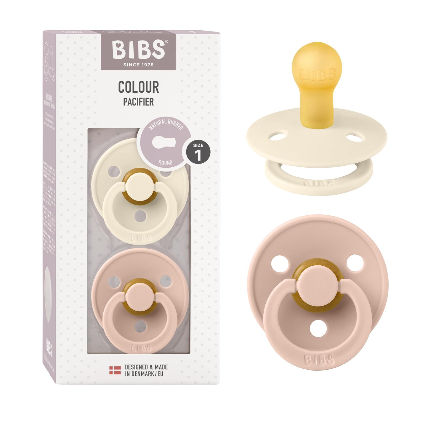 BIBS Colour Schnuller 2er-Pack, BPA-frei, Kirschform Nippel. Naturkautschuk/Latex, Hergestellt in Dänemark. Größe 2 | 6+ Monate | 2-Pack, Coral/Ruby