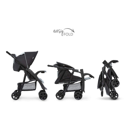 hauck Shopper Neo II, Schwarz Grau - Kinderbuggy mit Liegeposition ab Geburt bis 22 kg, 2x Tablett mit Getränkehalter, Einhändig Klein Zusammenklappbar, Tasche im Verdeck, XL Korb