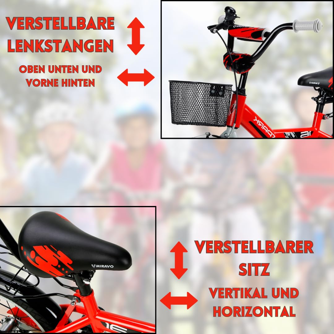 MIRAVO Kinderfahrrad Fahrrad Kinder Ab 2 Bis 8 Jahre Mit Stützrädern Schubstange V-Brake Bremsen Rückstrahl Aufkleber 12 16 20 Zoll Radgröße Korb Für Junge Spark - Meloni2