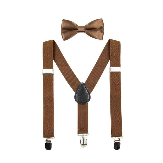 HANERDUN Unisex Boys Girls Bow Tie Braces with Three Clothes Clips on Waistband