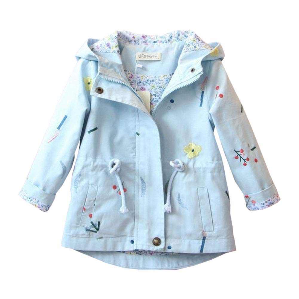 Mädchen Windjacke Mit Kapuze Und Blumenstickerei Trenchcoat Kapuzenmantel