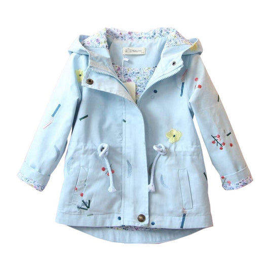 Mädchen Windjacke Mit Kapuze Und Blumenstickerei Trenchcoat Kapuzenmantel