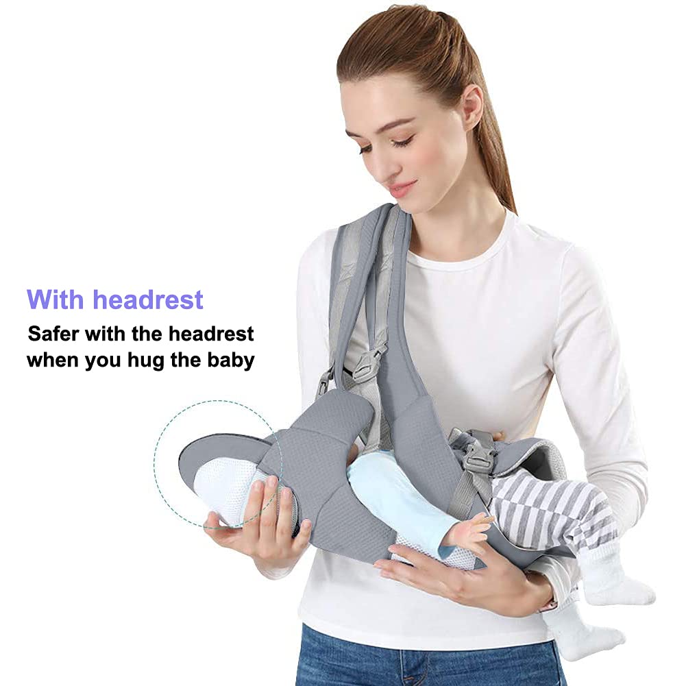 Azeekoom Baby Carrier Ergonomic with Hip Seat, Cotton Child Carrier Dorsal and Ventral, Lightweight Breathable, Adjustable Headrest for Babies and Children from 0 to 48 Months (3.5 to 25 kg) 