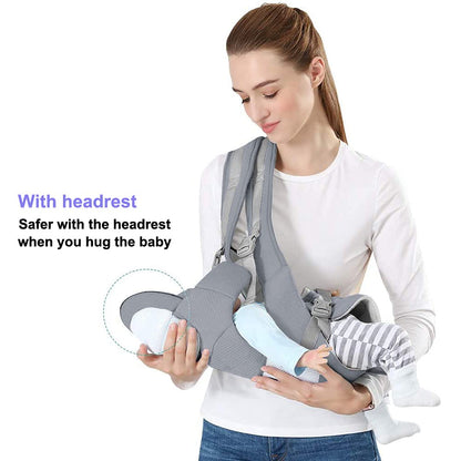 Azeekoom Baby Carrier Ergonomic with Hip Seat, Cotton Child Carrier Dorsal and Ventral, Lightweight Breathable, Adjustable Headrest for Babies and Children from 0 to 48 Months (3.5 to 25 kg) 