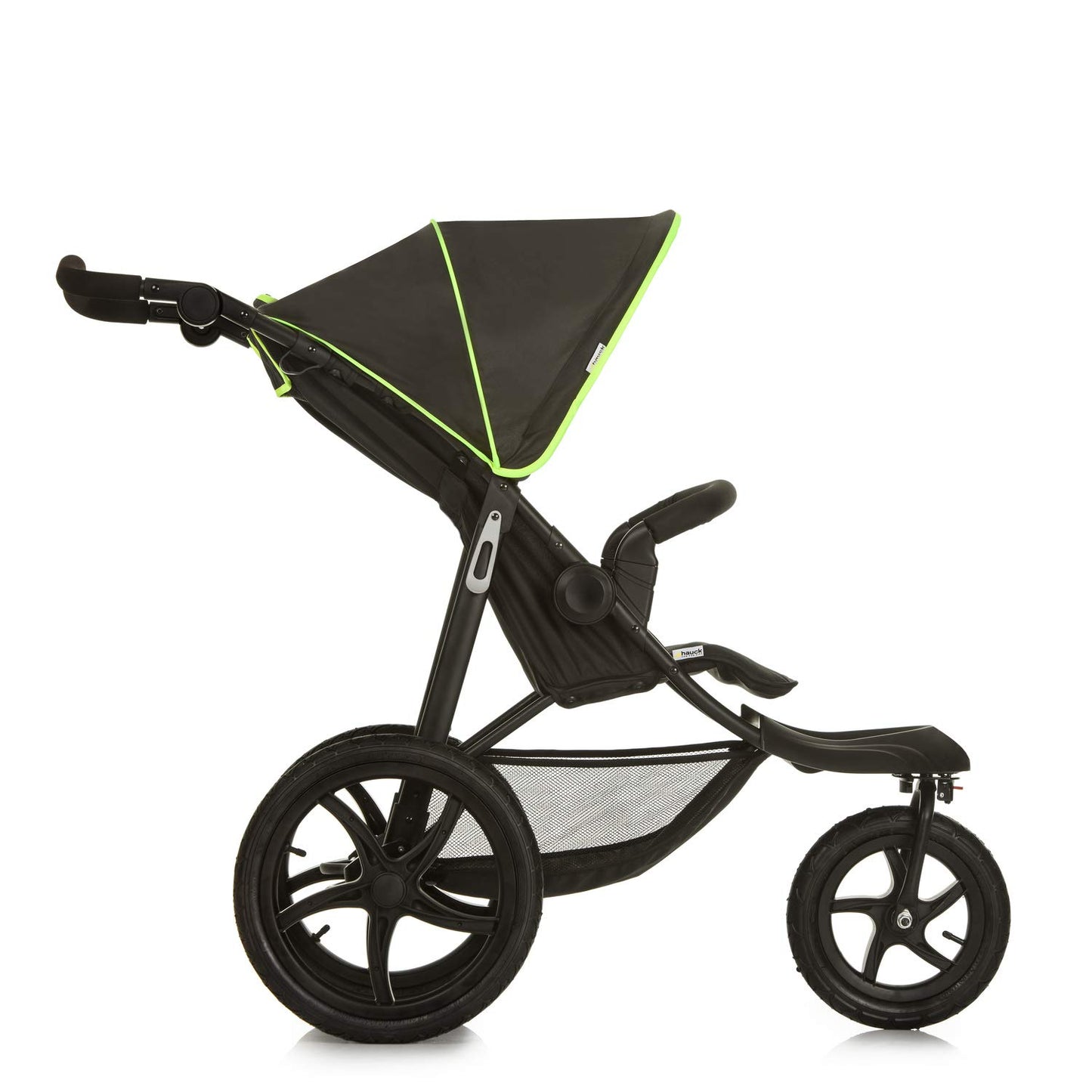 Hauck Runner, Schwarz/Neongelb - Robuster All-Terrain-Pugchair mit Regenschutz, XL Pneumatische Lufträder, verstellbare Rückenlehne von Geburt bis zu 22 kg, höhenverstellbarer Griff, XL Mesh-Fenster