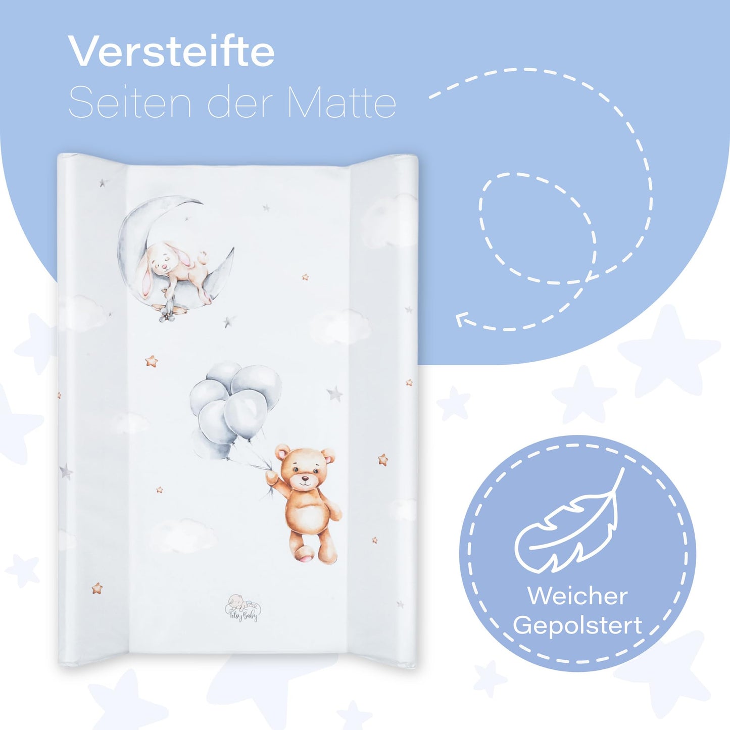Wickelunterlage Wickelauflage Keil 70x47 cm - Wickeltischauflage für Babys abwaschbare und wasserdichte Wickelmulde ideal für Babybett und Wickeltisch Kaninchen Motiv