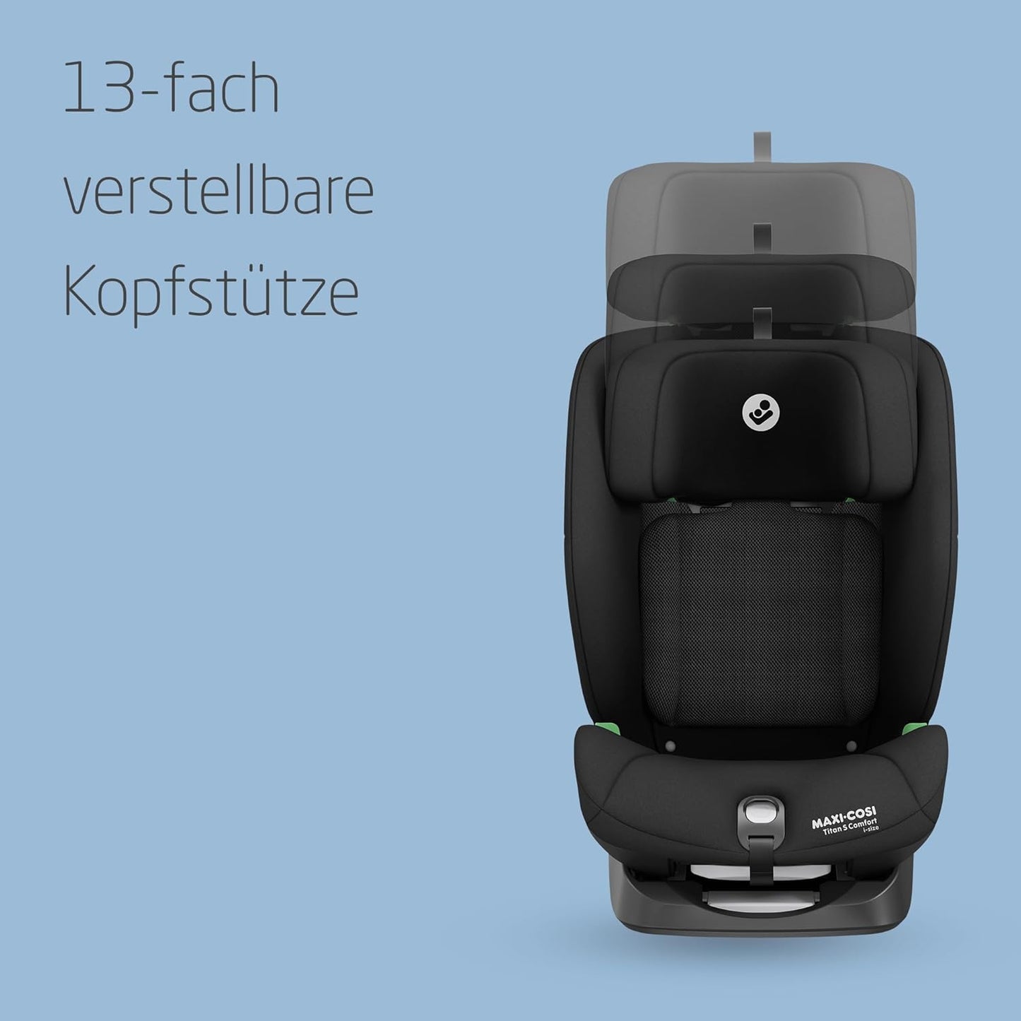 Maxi-Cosi Titan S Comfort i-Size, atmungsaktive Komfortstoffe, mitwachsender Kindersitz, 15 Monate–12 Jahre (76–150 cm), ISOFIX Kindersitz Auto, 5 Sitzposition & 13 Kopfstützenstufen, Authentic Black - Meloni2