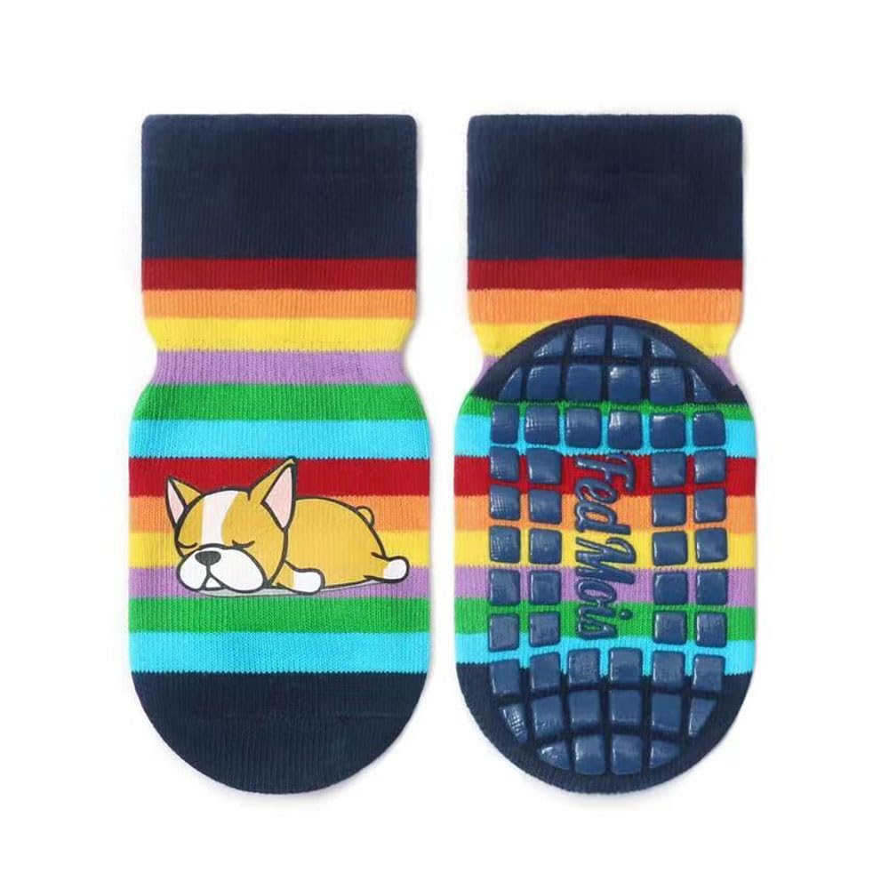 Pack of 5 Baby Toddler ABS Non-Slip Socks, Trainer Socks, Animal Motifs, Cotton