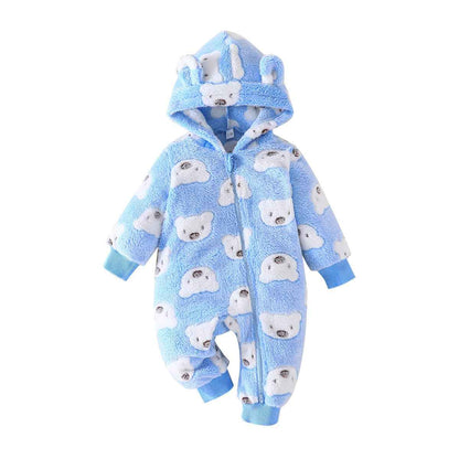 Yanmucy Newborn Baby Winter Romper with Hood Cartoon Bear Baby Snowsuit Warm Fleece Zip Baby Girl Boy Jumpsuit 0-18 Months
