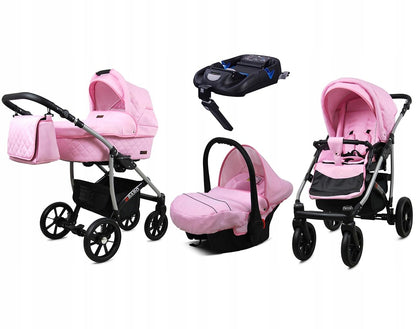 BabyLux® Bambimo Qbaro 3-in-1 Pushchair Set Including Baby Carrycot, Buggy Sports Seat, Car Seat - Car Seat - Pram Set - Combination Pram with Changing Bag, Rain Cover etc. 