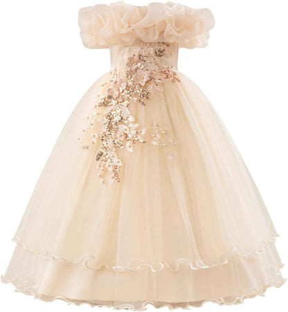 Children's Girls Flower Girl Dresses Embroidered Wedding Bridesmaid Dresses Strapless Princess Dresses Piano Costumes