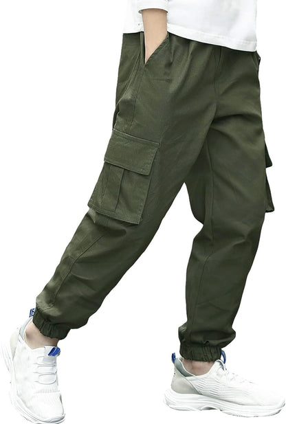 Deekynoop Children's Cargo Trousers Boys Twil Cargo Jogging Bottoms with Elastic Waistband