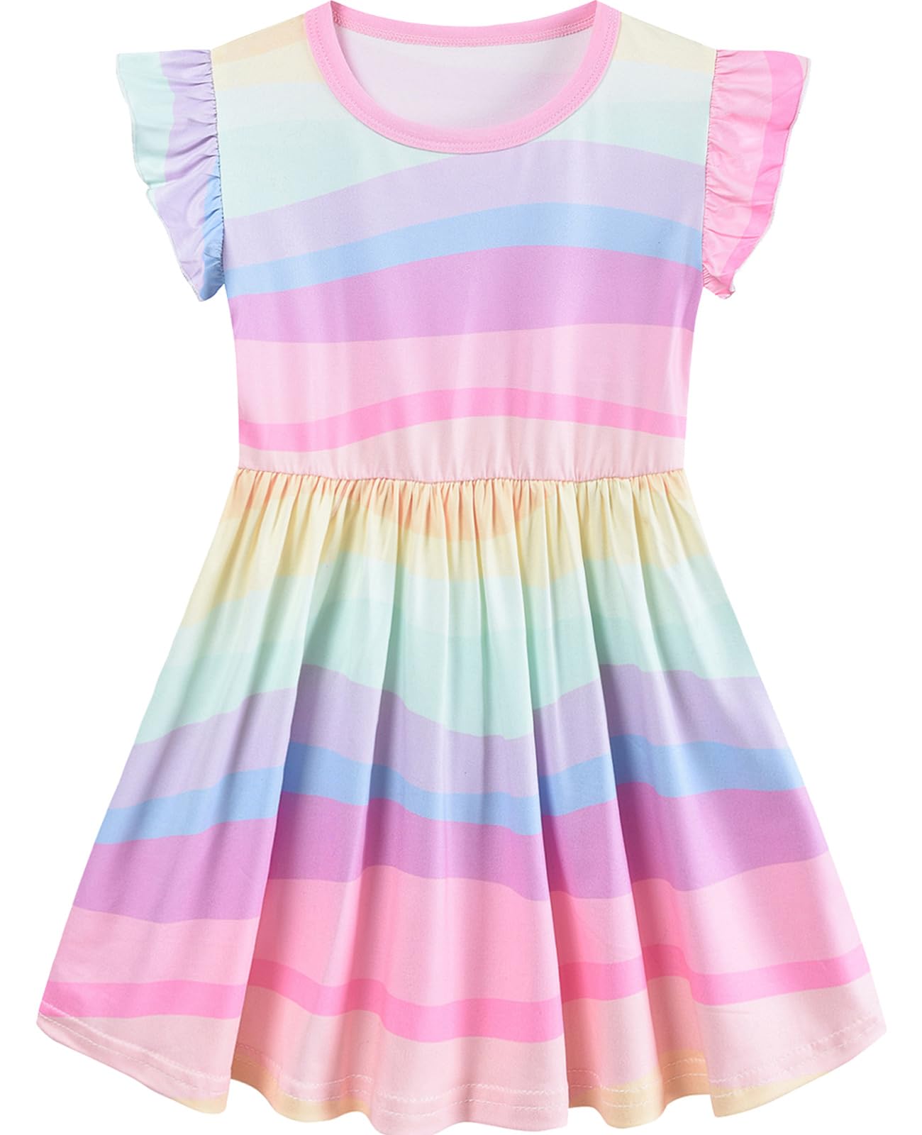 EULLA Kinder Mädchen Kleid Kurzarm Lässig A-Linie Regenbogenstreifen Erdbeere Marienkäfer Schmetterling Kleider Gr.92 98 104 110 116 122