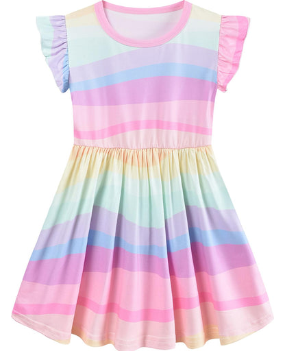 EULLA Kinder Mädchen Kleid Kurzarm Lässig A-Linie Regenbogenstreifen Erdbeere Marienkäfer Schmetterling Kleider Gr.92 98 104 110 116 122