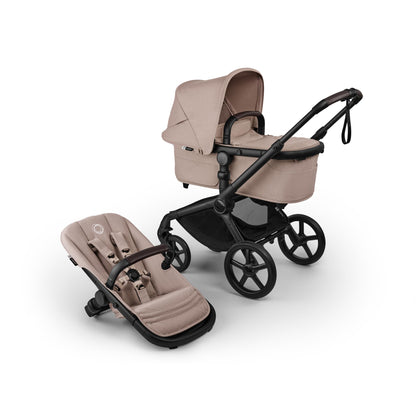 Bugaboo Fox 5, 2-in-1 Kinderwagen für jedes Gelände, mit Liegewanne und ausziehbarem Kleinkindsitz, einfach zu manövrieren und Ein-Hand Faltung, Fahrgestell in Schwarz und Sonnendach in Forest Green