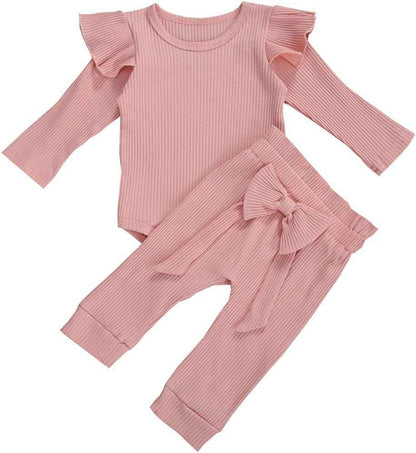 Geagodelia T-45461 Baby Girl Clothing Set, Soft Newborn Outfit with Long-Sleeved Bodysuit Romper, Trousers and Headband / Hat
