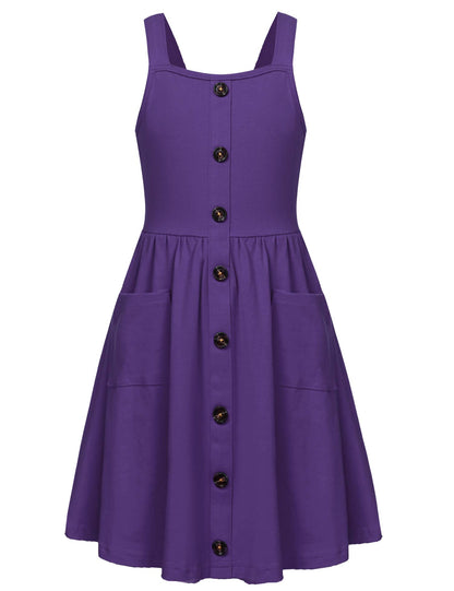 Arshiner Mädchen Kleider Ärmelloses Kinderkleid Knopfleiste Trägerkleid Sommer Baumwolle Swingkleid Festliches A-Linie Freizeitkleid Elegant Kleid für Mädchen 5-14 Jahre