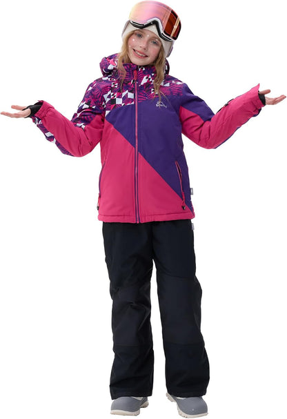 Children's Ski Suit Girls Waterproof Windproof and Warm 2-Piece with Hood 6-16 Years Outdoor Sports, Mountaineering, Skiing