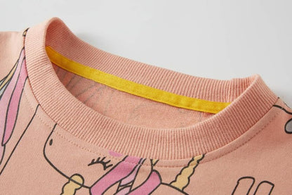 SOIBEEN Girls' Sweatshirt Adorable Children's Pullover 2-Pack Unicorn Top Shirt Pullover Pullover Crew Neck Long Sleeve Casual Wear Spring Autumn Cotton Hoodie 1-10 Years