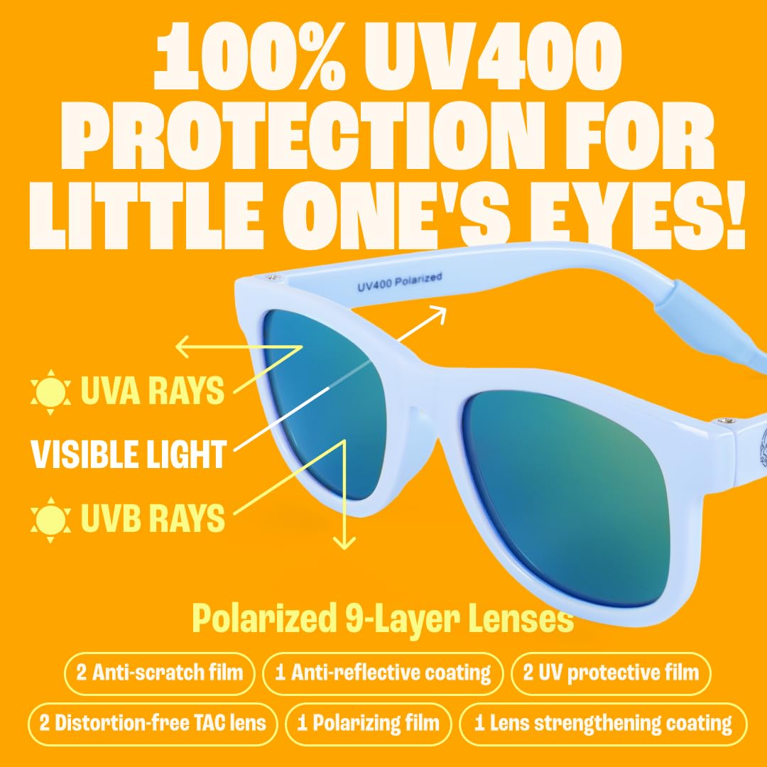 Polarized Baby Sunglasses with Strap - Unbreakable Flexible Toddler Sunglasses for Toddlers Newborn 0-24 Months